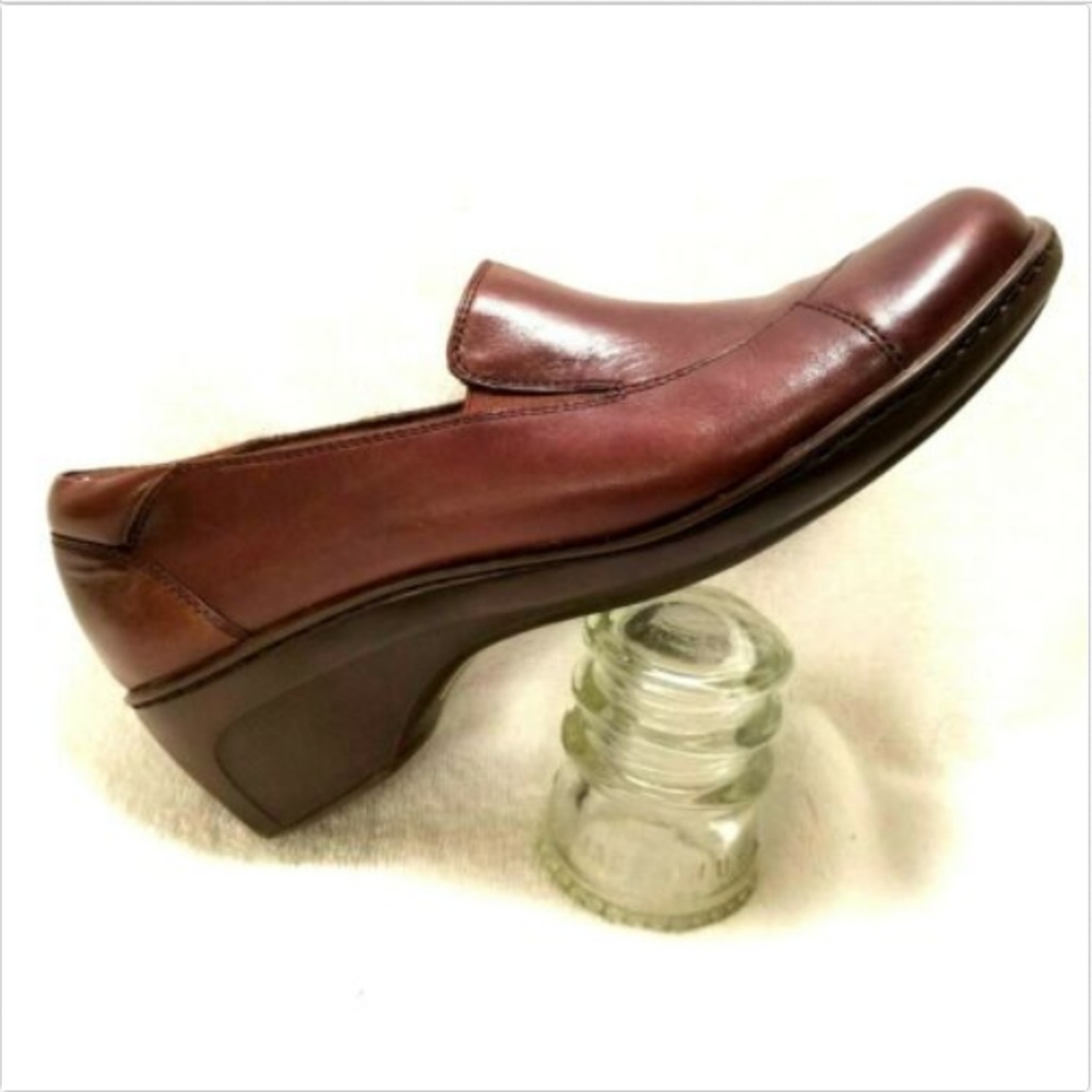 Clarks Clogs Brown Leather Casual Wedge sz 9 m